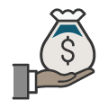 hand holding a money bag icon